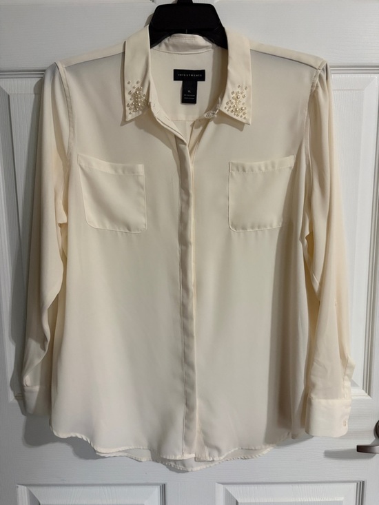 Investments Tops - Investments Cream Beaded Collar Button-Down Blouse